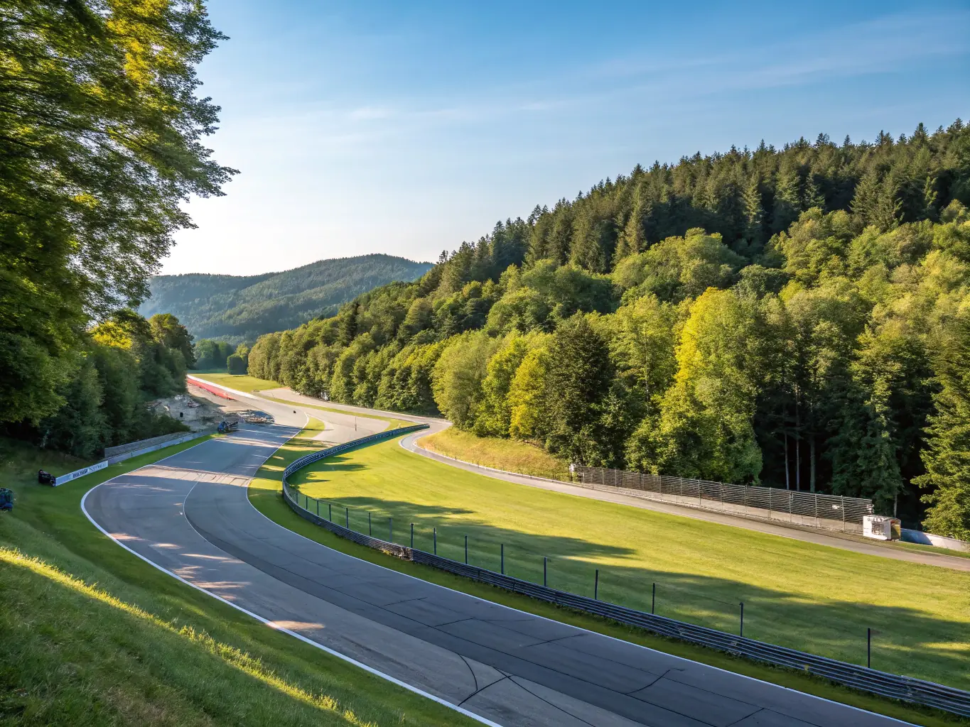 A scenic photo of a well-maintained racetrack managed by FRANCE GALOP, highlighting the lush greenery and state-of-the-art facilities.