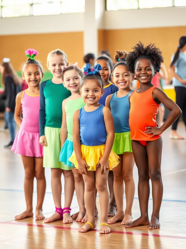 A diverse group of gymnasts participating in a community event organized by Pertuis Gymnastique, highlighting the opportunities for community involvement and fun.