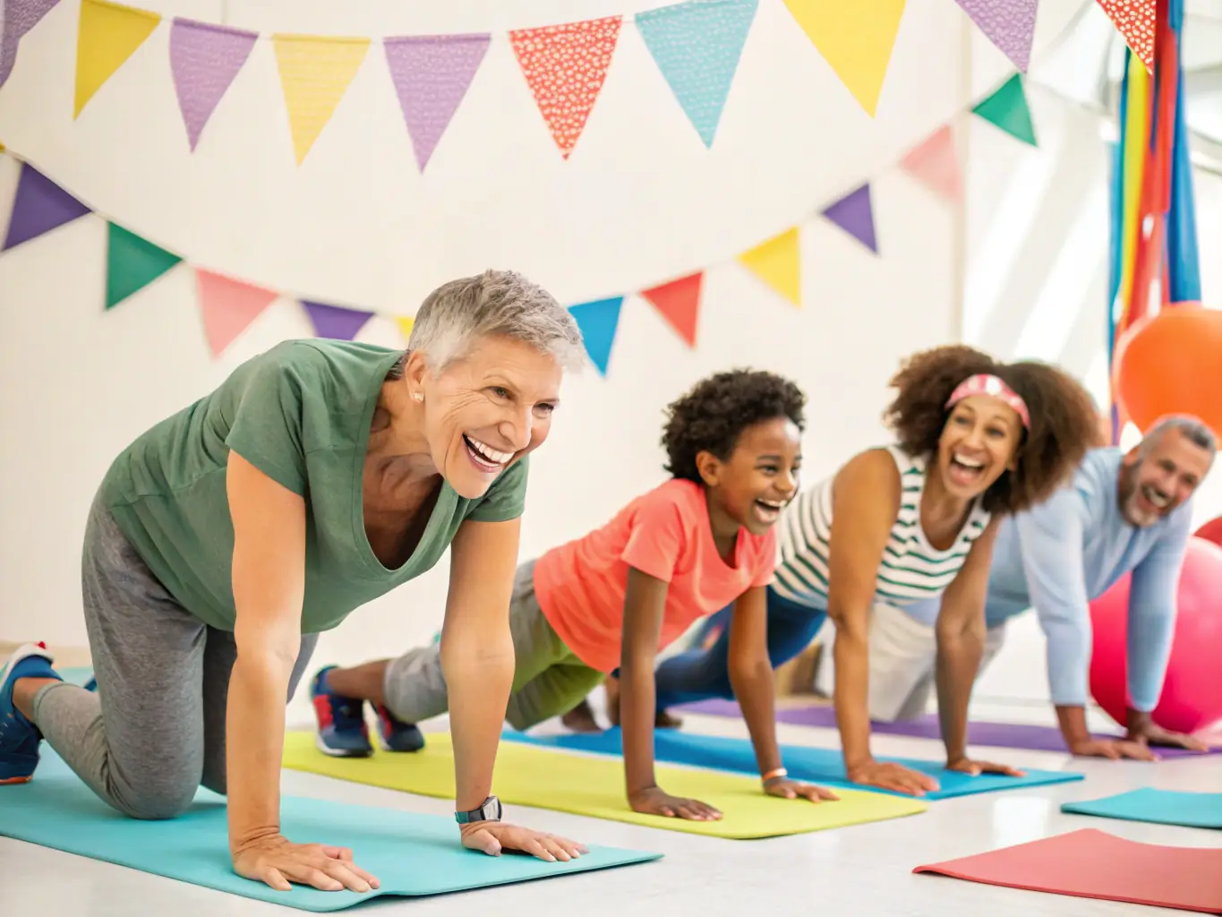 A vibrant scene from a gymnastics workshop, featuring participants of all ages learning new skills and techniques from experienced instructors, fostering community engagement and skill development.