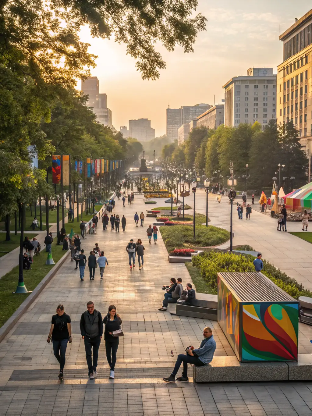 An outdoor exhibition space filled with sculptures and visitors engaging with the artworks during a cultural event, highlighting Cultural Events and Exhibitions.
